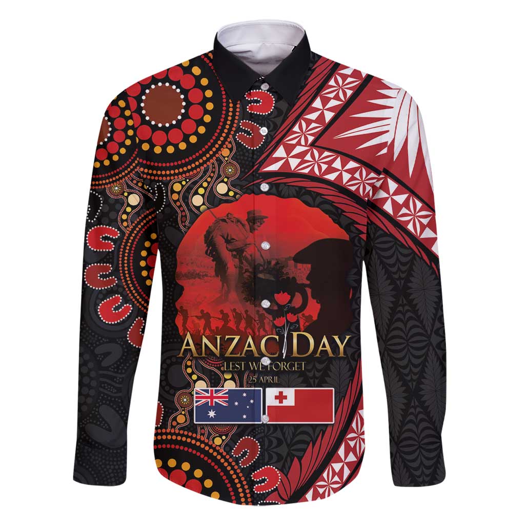 Tonga and Australia ANZAC Day Family Matching Summer Maxi Dress and Hawaiian Shirt Aboriginal and Ngatu Art Pattern - Gallipoli Lest We Forget