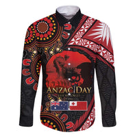 Tonga and Australia ANZAC Day Family Matching Tank Maxi Dress and Hawaiian Shirt Aboriginal and Ngatu Art Pattern - Gallipoli Lest We Forget