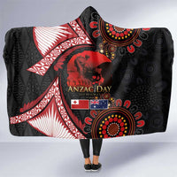 Tonga and Australia ANZAC Day Hooded Blanket Aboriginal and Ngatu Art Pattern - Gallipoli Lest We Forget LT03 One Size Black - Polynesian Pride