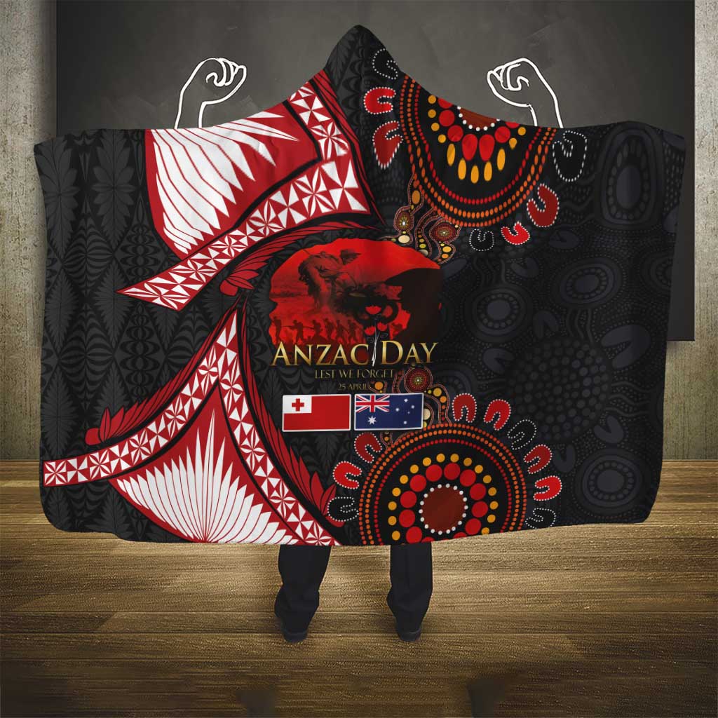Tonga and Australia ANZAC Day Hooded Blanket Aboriginal and Ngatu Art Pattern - Gallipoli Lest We Forget LT03 - Polynesian Pride