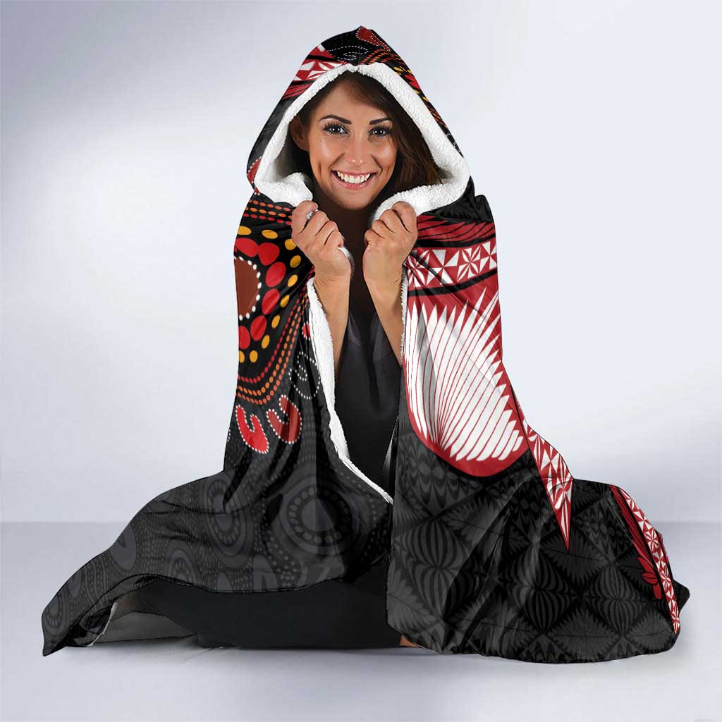 Tonga and Australia ANZAC Day Hooded Blanket Aboriginal and Ngatu Art Pattern - Gallipoli Lest We Forget LT03 - Polynesian Pride