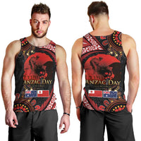 Tonga and Australia ANZAC Day Men Tank Top Aboriginal and Ngatu Art Pattern - Gallipoli Lest We Forget