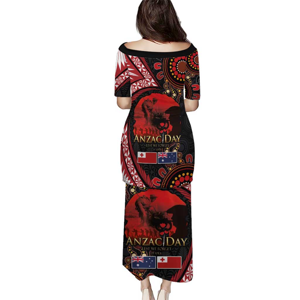 Tonga and Australia ANZAC Day Puletasi Aboriginal and Ngatu Art Pattern - Gallipoli Lest We Forget