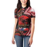 Tonga and Australia ANZAC Day Women Polo Shirt Aboriginal and Ngatu Art Pattern - Gallipoli Lest We Forget