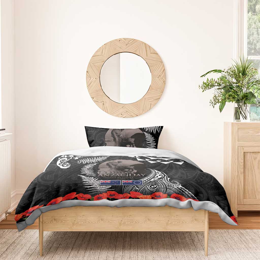 New Zealand and Cook Islands ANZAC Day Bedding Set Gallipoli Lest We Forget Tatau Art Tribal and Maori Tattoo with Fern