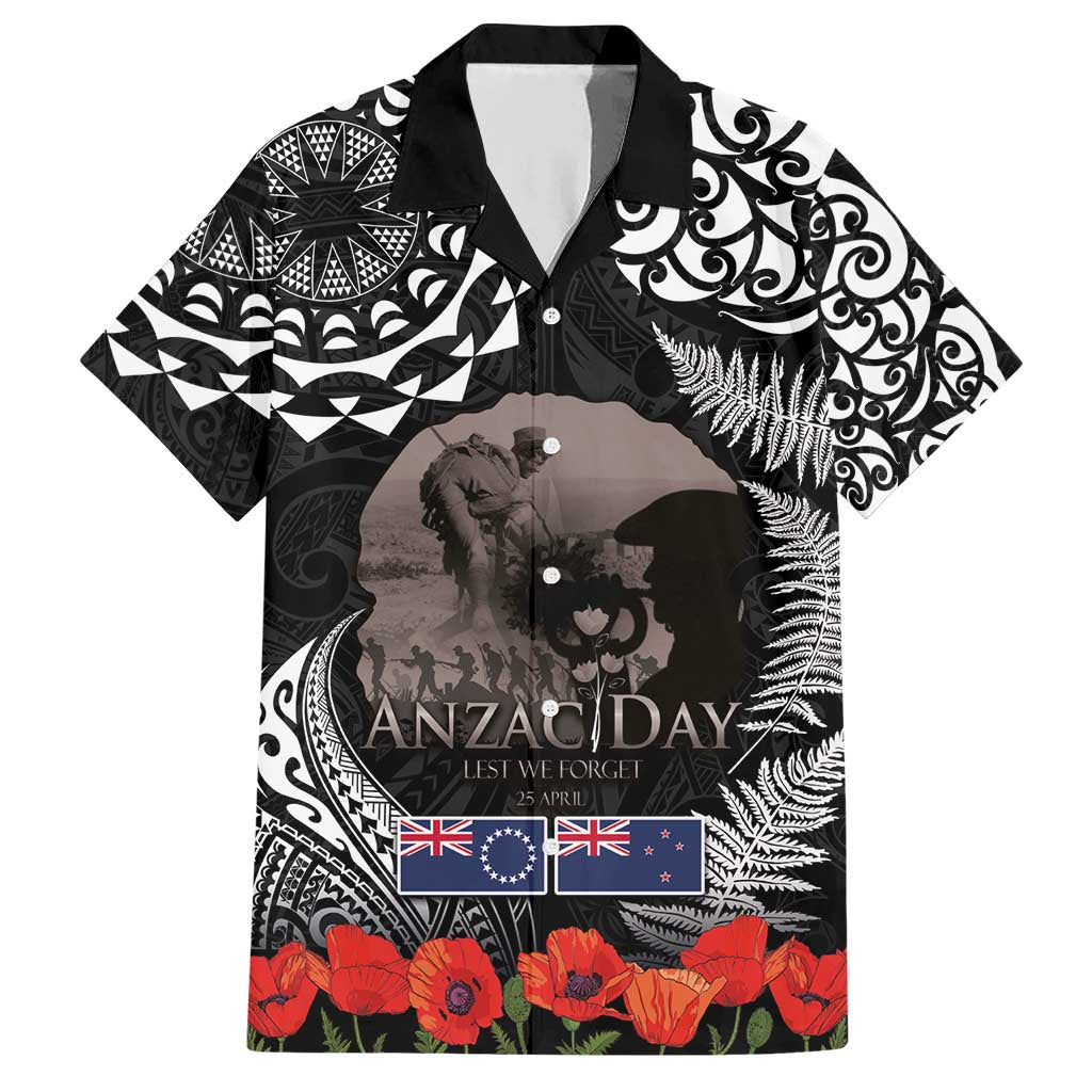 New Zealand and Cook Islands ANZAC Day Family Matching Short Sleeve Bodycon Dress and Hawaiian Shirt Gallipoli Lest We Forget Tatau Art Tribal and Maori Tattoo with Fern