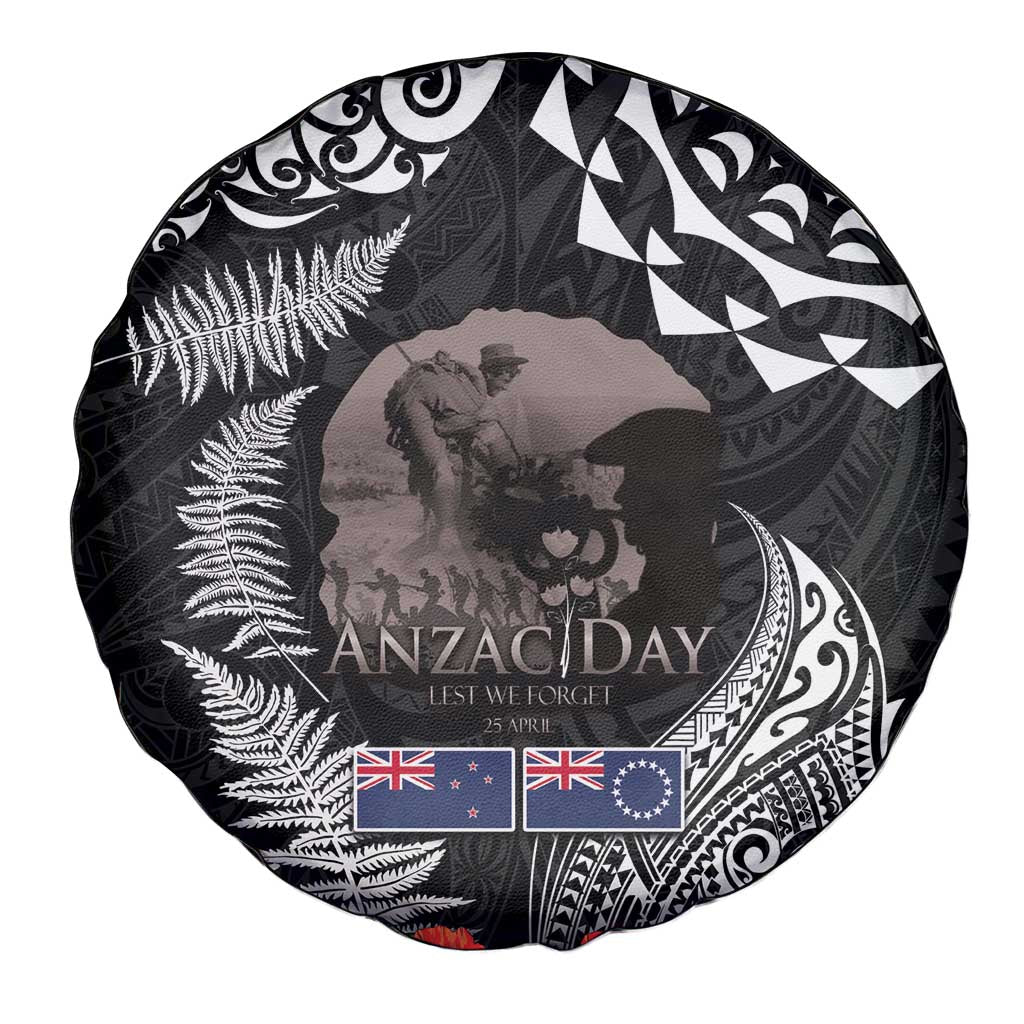 New Zealand and Cook Islands ANZAC Day Spare Tire Cover Gallipoli Lest We Forget Tatau Art Tribal and Maori Tattoo with Fern