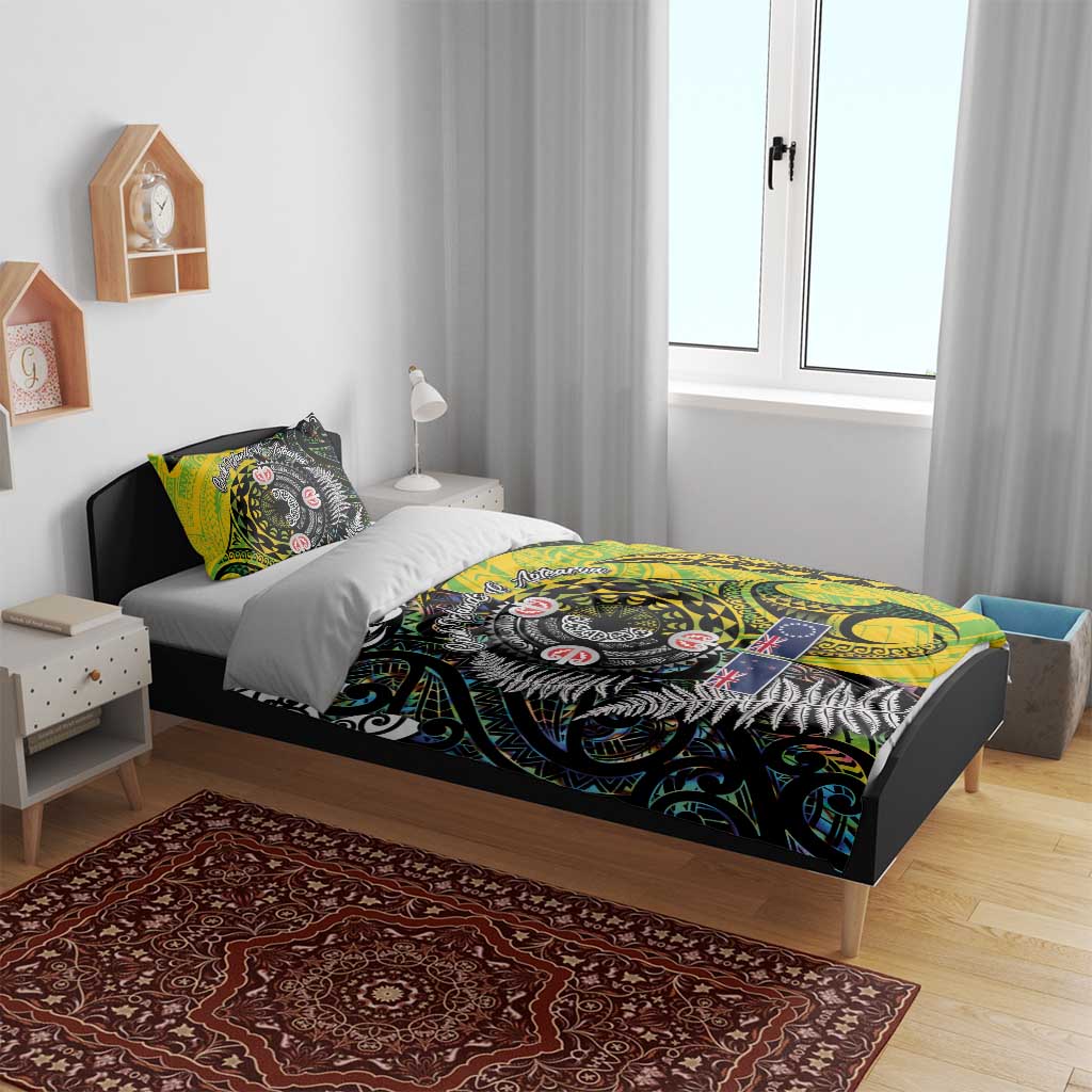 New Zealand and Cook Islands Together Bedding Set Tatau Art Tribal Pattern-Maori Tattoo with Fern and Paua Shell