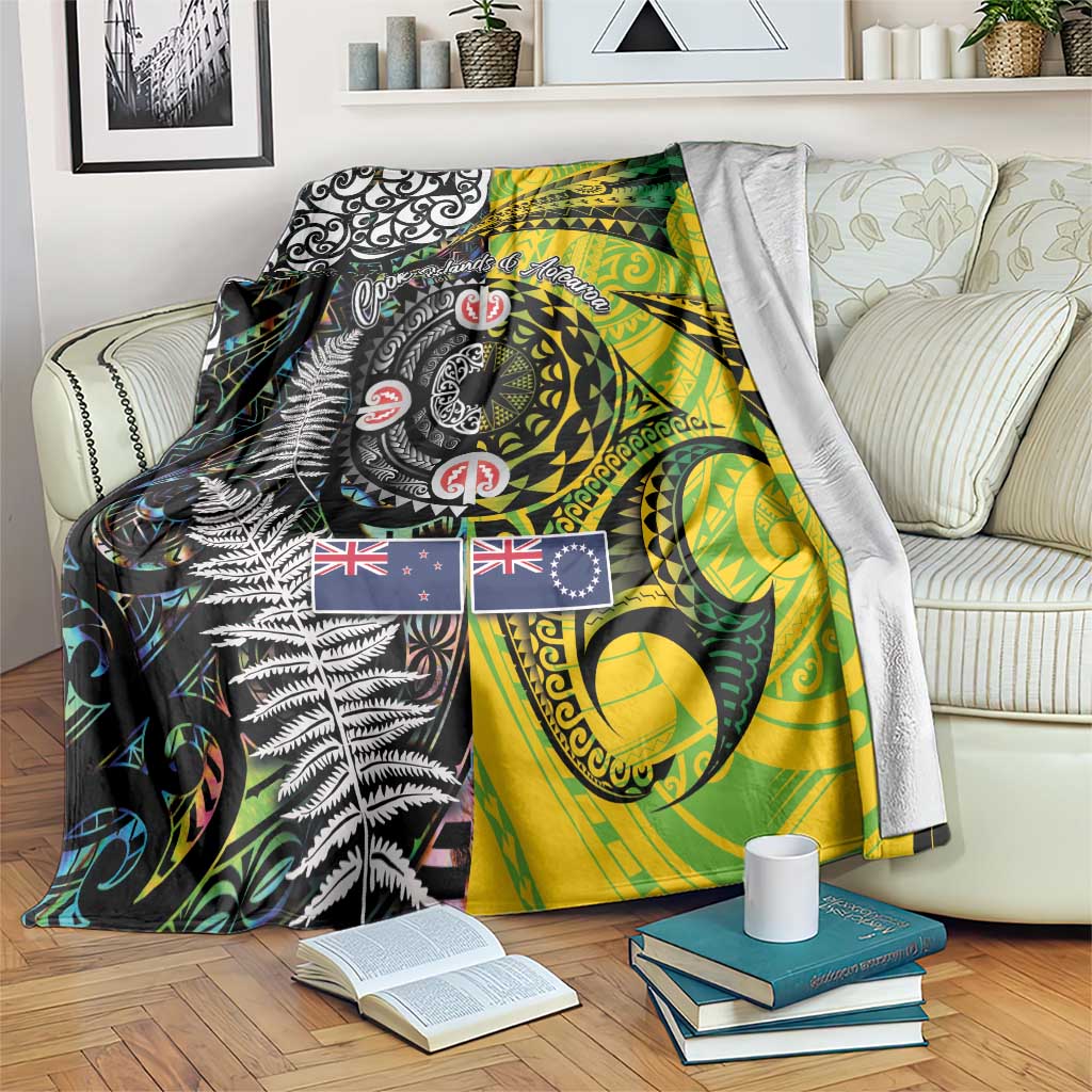 New Zealand and Cook Islands Together Blanket Tatau Art Tribal Pattern-Maori Tattoo with Fern and Paua Shell