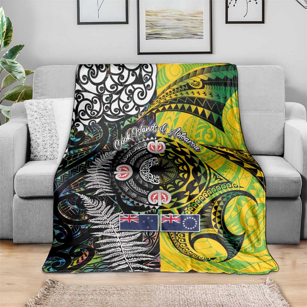 New Zealand and Cook Islands Together Blanket Tatau Art Tribal Pattern-Maori Tattoo with Fern and Paua Shell