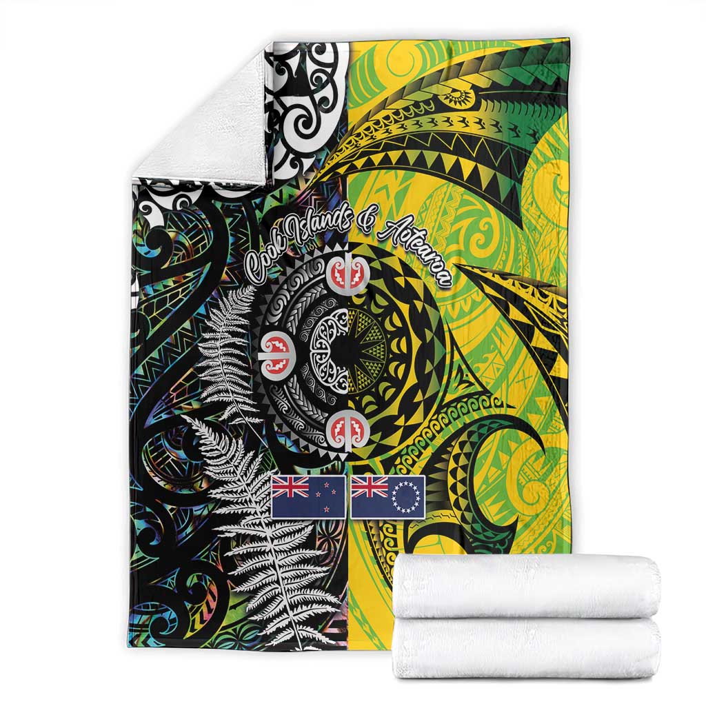 New Zealand and Cook Islands Together Blanket Tatau Art Tribal Pattern-Maori Tattoo with Fern and Paua Shell