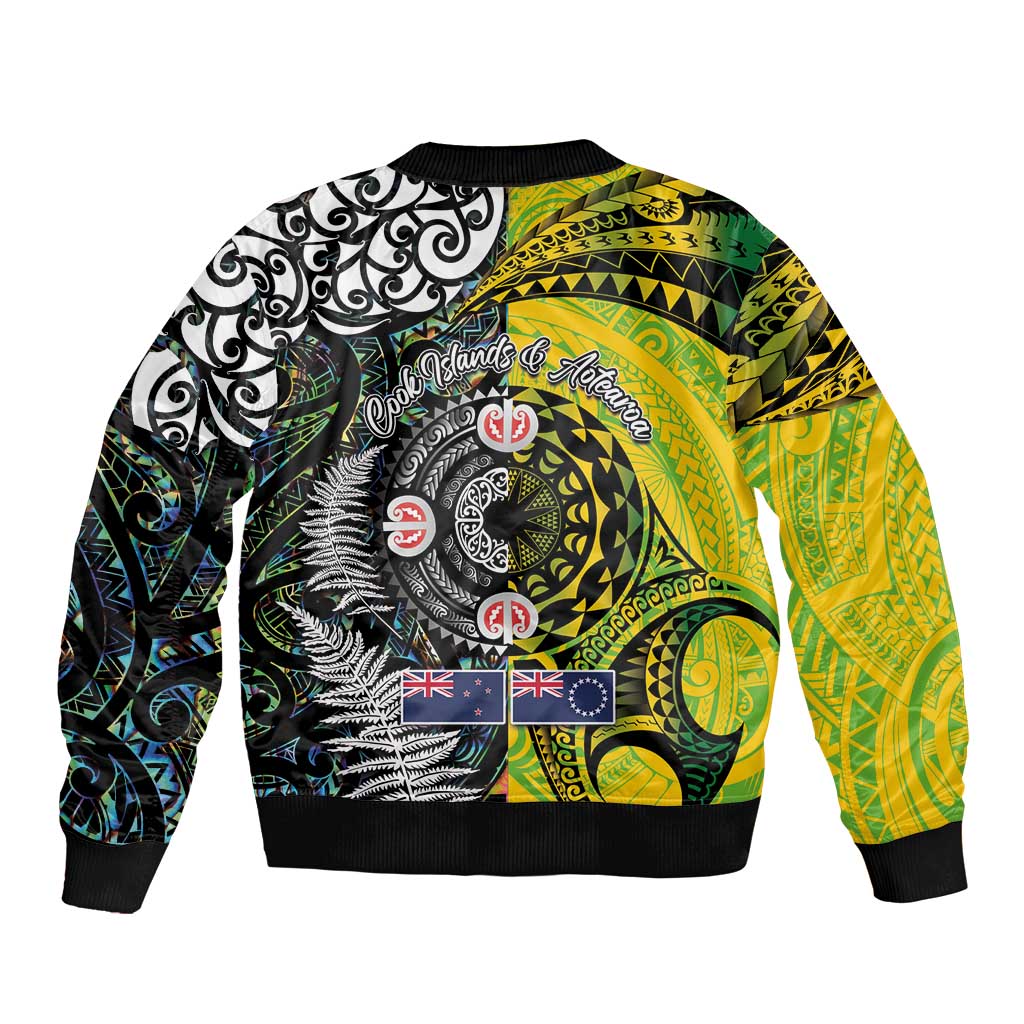 New Zealand and Cook Islands Together Bomber Jacket Tatau Art Tribal Pattern-Maori Tattoo with Fern and Paua Shell
