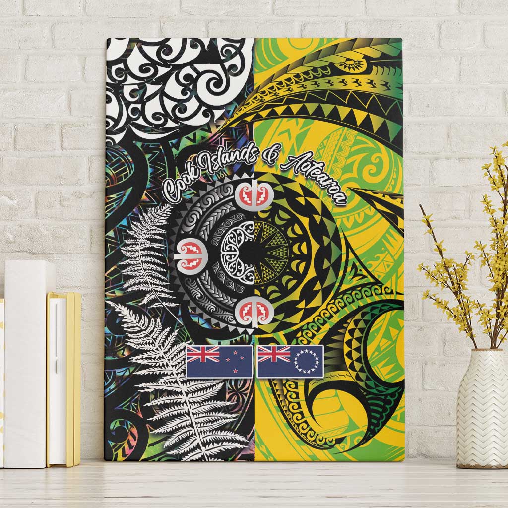 New Zealand and Cook Islands Together Canvas Wall Art Tatau Art Tribal Pattern-Maori Tattoo with Fern and Paua Shell