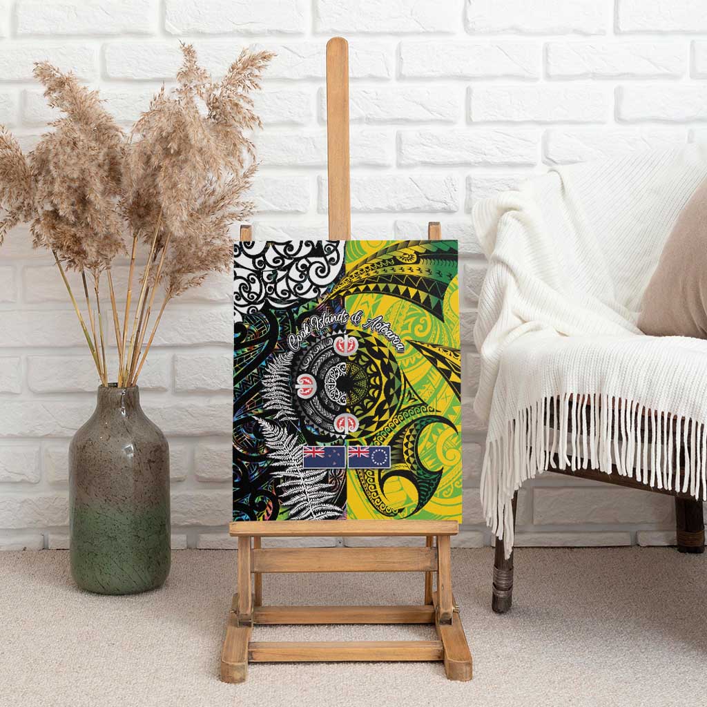 New Zealand and Cook Islands Together Canvas Wall Art Tatau Art Tribal Pattern-Maori Tattoo with Fern and Paua Shell