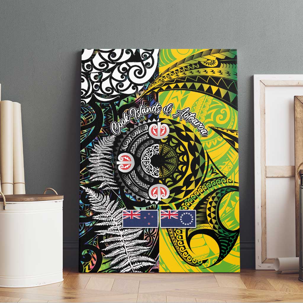 New Zealand and Cook Islands Together Canvas Wall Art Tatau Art Tribal Pattern-Maori Tattoo with Fern and Paua Shell