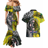 New Zealand and Cook Islands Together Couples Matching Mermaid Dress and Hawaiian Shirt Tatau Art Tribal Pattern-Maori Tattoo with Fern and Paua Shell LT03 - Polynesian Pride