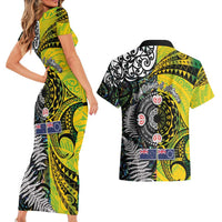 New Zealand and Cook Islands Together Couples Matching Short Sleeve Bodycon Dress and Hawaiian Shirt Tatau Art Tribal Pattern-Maori Tattoo with Fern and Paua Shell LT03 - Polynesian Pride