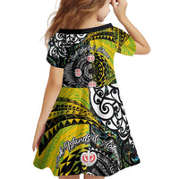 New Zealand and Cook Islands Together Family Matching Long Sleeve Bodycon Dress and Hawaiian Shirt Tatau Art Tribal Pattern-Maori Tattoo with Fern and Paua Shell LT03 - Polynesian Pride
