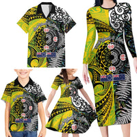 New Zealand and Cook Islands Together Family Matching Long Sleeve Bodycon Dress and Hawaiian Shirt Tatau Art Tribal Pattern-Maori Tattoo with Fern and Paua Shell LT03 - Polynesian Pride