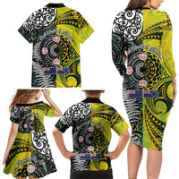 New Zealand and Cook Islands Together Family Matching Long Sleeve Bodycon Dress and Hawaiian Shirt Tatau Art Tribal Pattern-Maori Tattoo with Fern and Paua Shell LT03 - Polynesian Pride