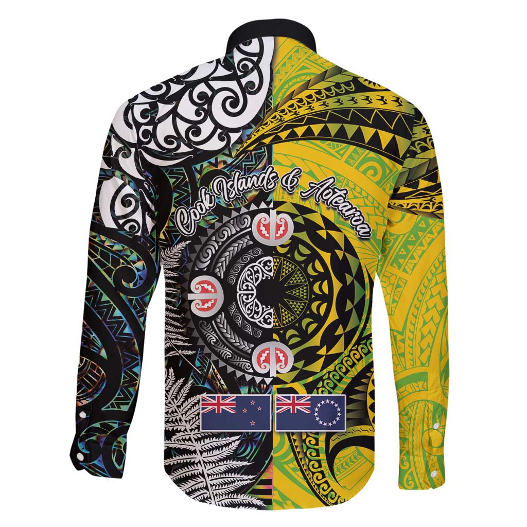 New Zealand and Cook Islands Together Family Matching Long Sleeve Bodycon Dress and Hawaiian Shirt Tatau Art Tribal Pattern-Maori Tattoo with Fern and Paua Shell LT03 - Polynesian Pride