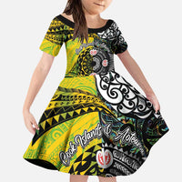 New Zealand and Cook Islands Together Family Matching Puletasi and Hawaiian Shirt Tatau Art Tribal Pattern-Maori Tattoo with Fern and Paua Shell LT03 Daughter's Dress Art - Polynesian Pride