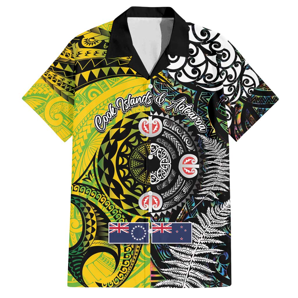 New Zealand and Cook Islands Together Family Matching Puletasi and Hawaiian Shirt Tatau Art Tribal Pattern-Maori Tattoo with Fern and Paua Shell LT03 Dad's Shirt - Short Sleeve Art - Polynesian Pride
