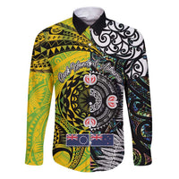 New Zealand and Cook Islands Together Family Matching Puletasi and Hawaiian Shirt Tatau Art Tribal Pattern-Maori Tattoo with Fern and Paua Shell LT03 Dad's Shirt - Long Sleeve Art - Polynesian Pride