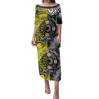 New Zealand and Cook Islands Together Family Matching Puletasi and Hawaiian Shirt Tatau Art Tribal Pattern-Maori Tattoo with Fern and Paua Shell LT03 Mom's Dress Art - Polynesian Pride