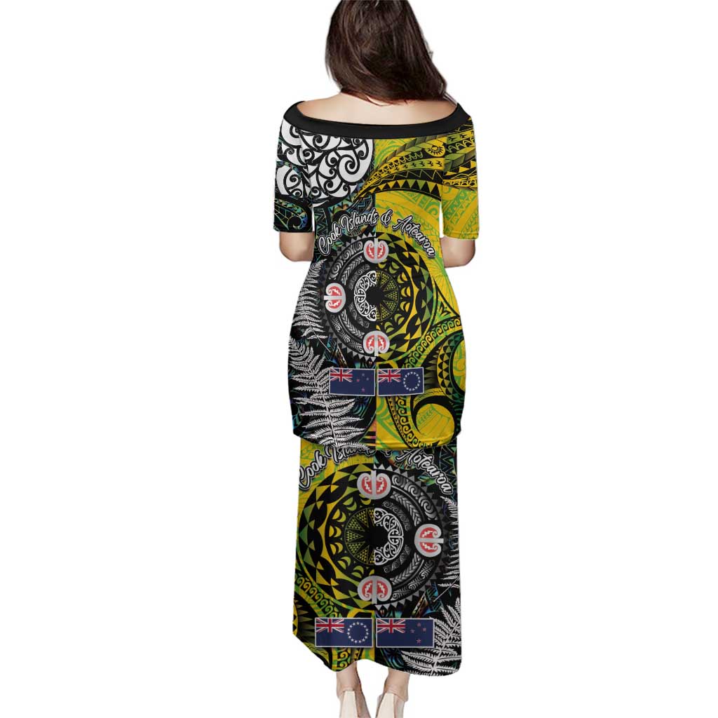 New Zealand and Cook Islands Together Family Matching Puletasi and Hawaiian Shirt Tatau Art Tribal Pattern-Maori Tattoo with Fern and Paua Shell LT03 - Polynesian Pride