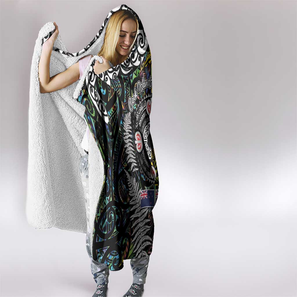 New Zealand and Cook Islands Together Hooded Blanket Tatau Art Tribal Pattern-Maori Tattoo with Fern and Paua Shell