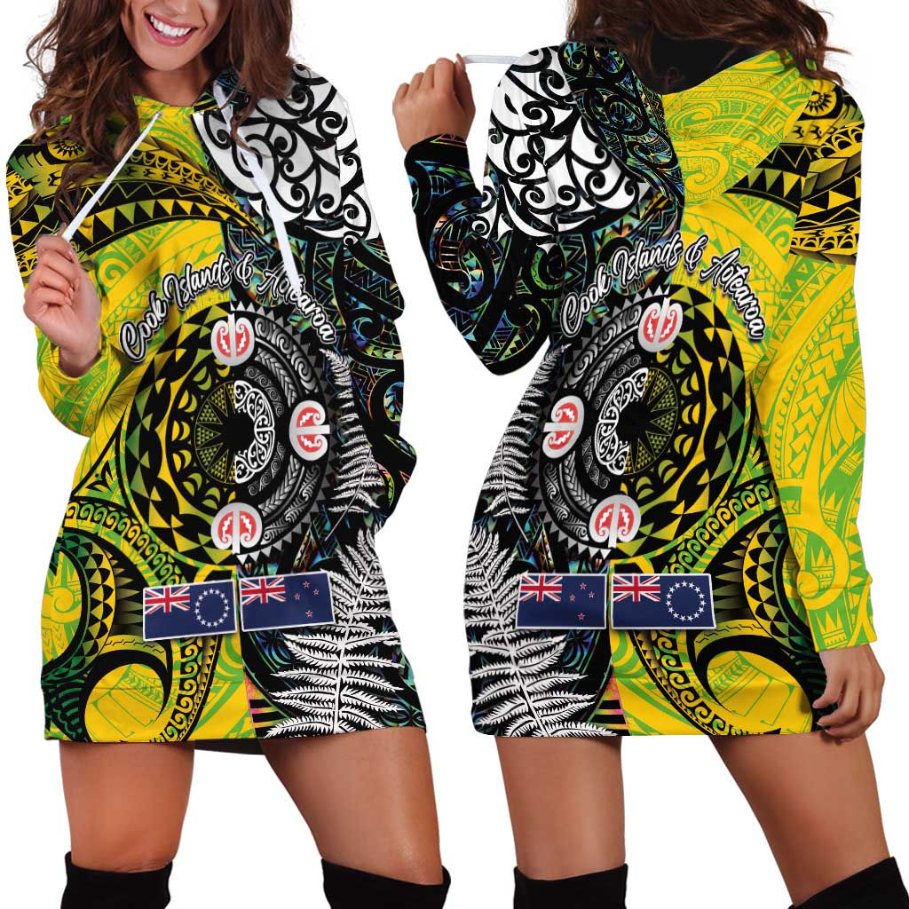 New Zealand and Cook Islands Together Hoodie Dress Tatau Art Tribal Pattern-Maori Tattoo with Fern and Paua Shell