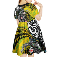 New Zealand and Cook Islands Together Kid Short Sleeve Dress Tatau Art Tribal Pattern-Maori Tattoo with Fern and Paua Shell