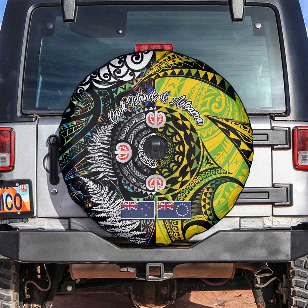 New Zealand and Cook Islands Together Spare Tire Cover Tatau Art Tribal Pattern-Maori Tattoo with Fern and Paua Shell