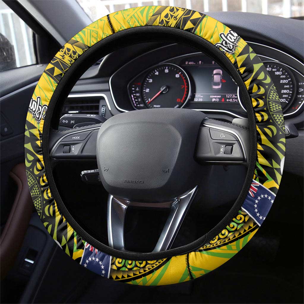 New Zealand and Cook Islands Together Steering Wheel Cover Tatau Art Tribal Pattern-Maori Tattoo with Fern and Paua Shell