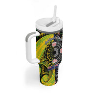 New Zealand and Cook Islands Together Tumbler With Handle Tatau Art Tribal Pattern-Maori Tattoo with Fern and Paua Shell