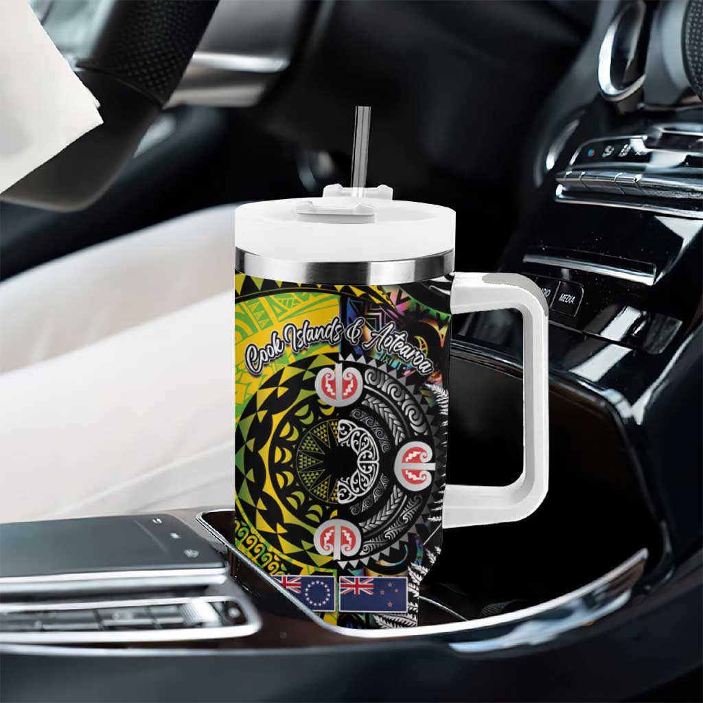 New Zealand and Cook Islands Together Tumbler With Handle Tatau Art Tribal Pattern-Maori Tattoo with Fern and Paua Shell