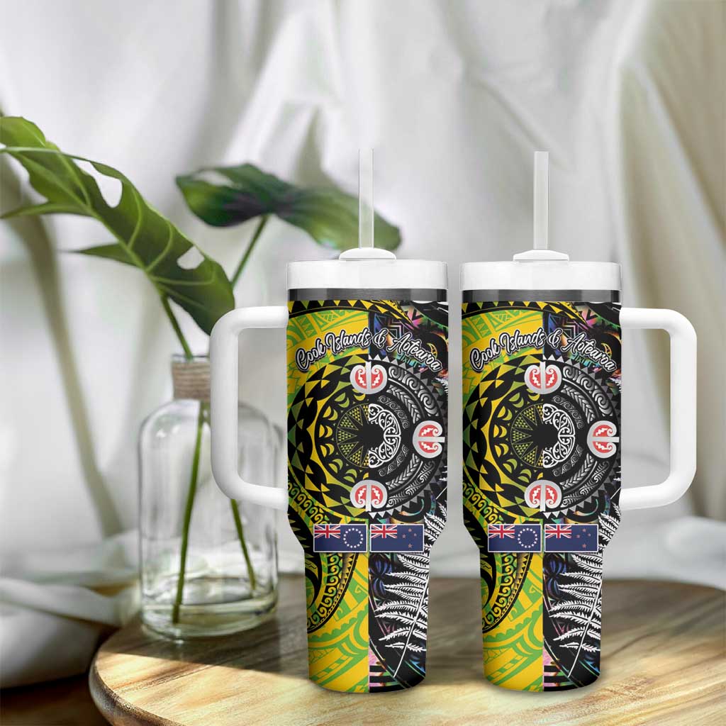 New Zealand and Cook Islands Together Tumbler With Handle Tatau Art Tribal Pattern-Maori Tattoo with Fern and Paua Shell