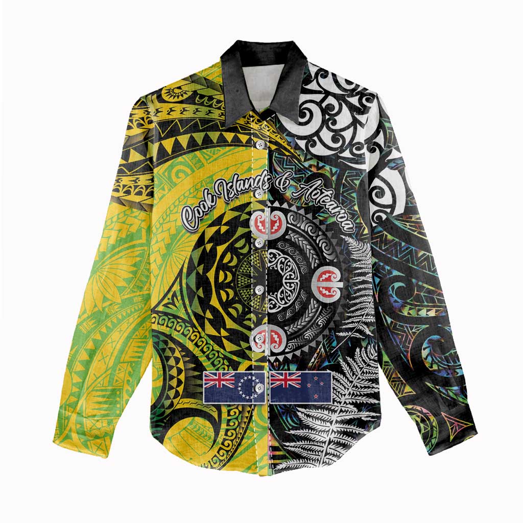 New Zealand and Cook Islands Together Women Casual Shirt Tatau Art Tribal Pattern-Maori Tattoo with Fern and Paua Shell