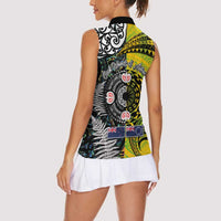 New Zealand and Cook Islands Together Women Sleeveless Polo Shirt Tatau Art Tribal Pattern-Maori Tattoo with Fern and Paua Shell