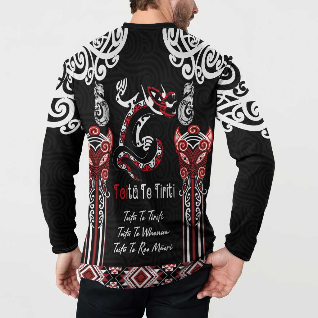 Aotearoa Toitu Te Tiriti-Maori Taniwha Button Sweatshirt Toitu Te Whenua Toitu Te Reo Maori