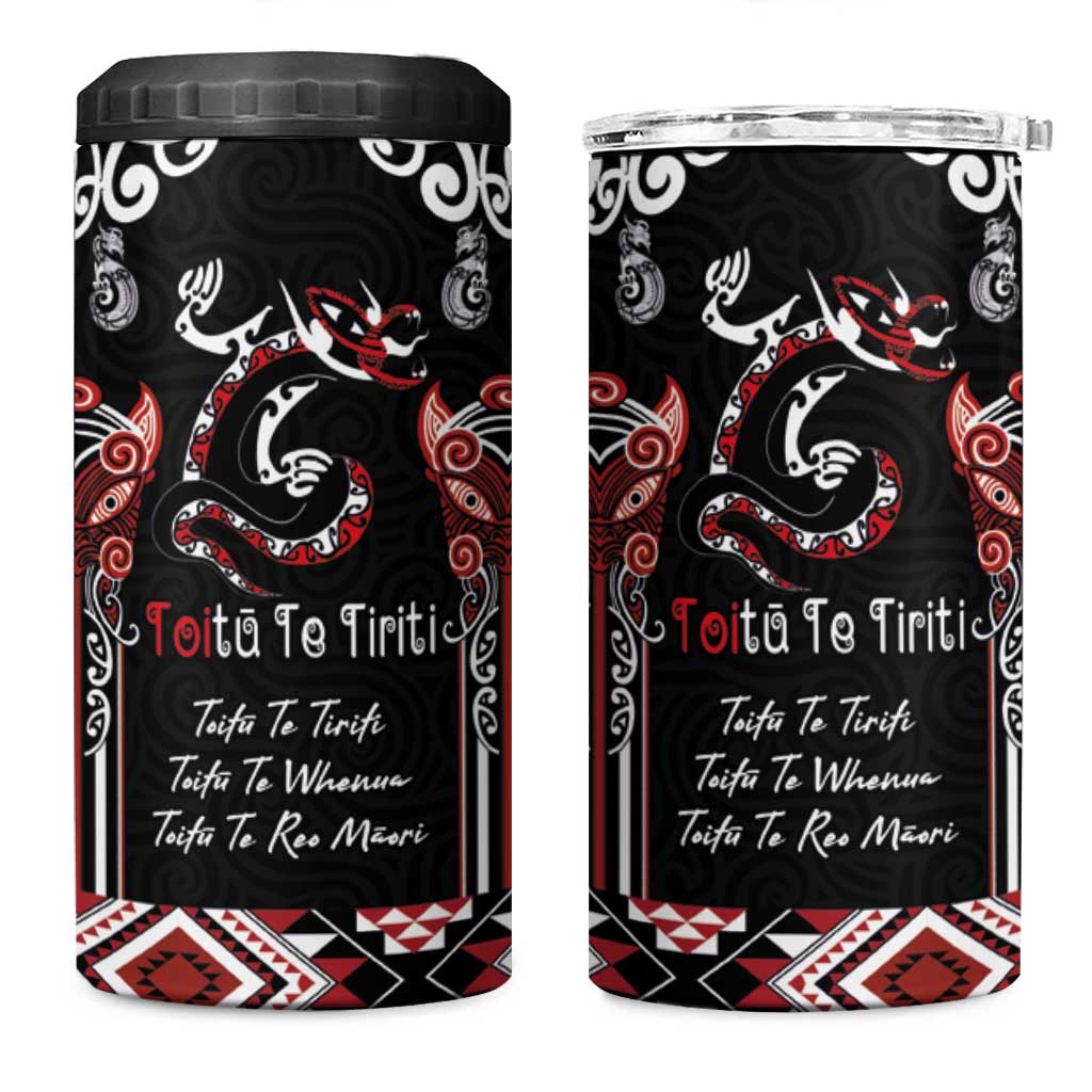 Aotearoa Toitu Te Tiriti-Maori Taniwha 4 in 1 Can Cooler Tumbler Toitu Te Whenua Toitu Te Reo Maori