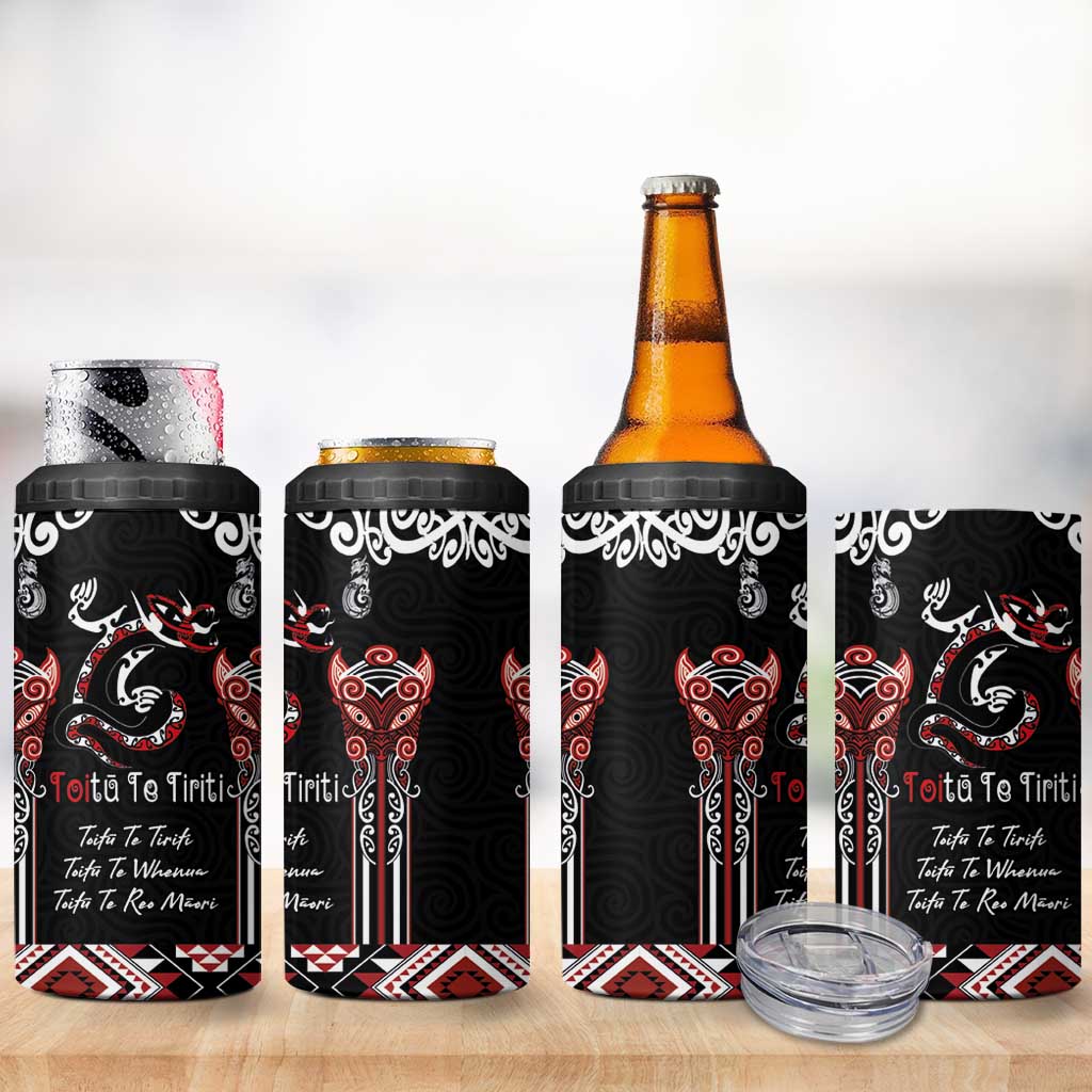 Aotearoa Toitu Te Tiriti-Maori Taniwha 4 in 1 Can Cooler Tumbler Toitu Te Whenua Toitu Te Reo Maori
