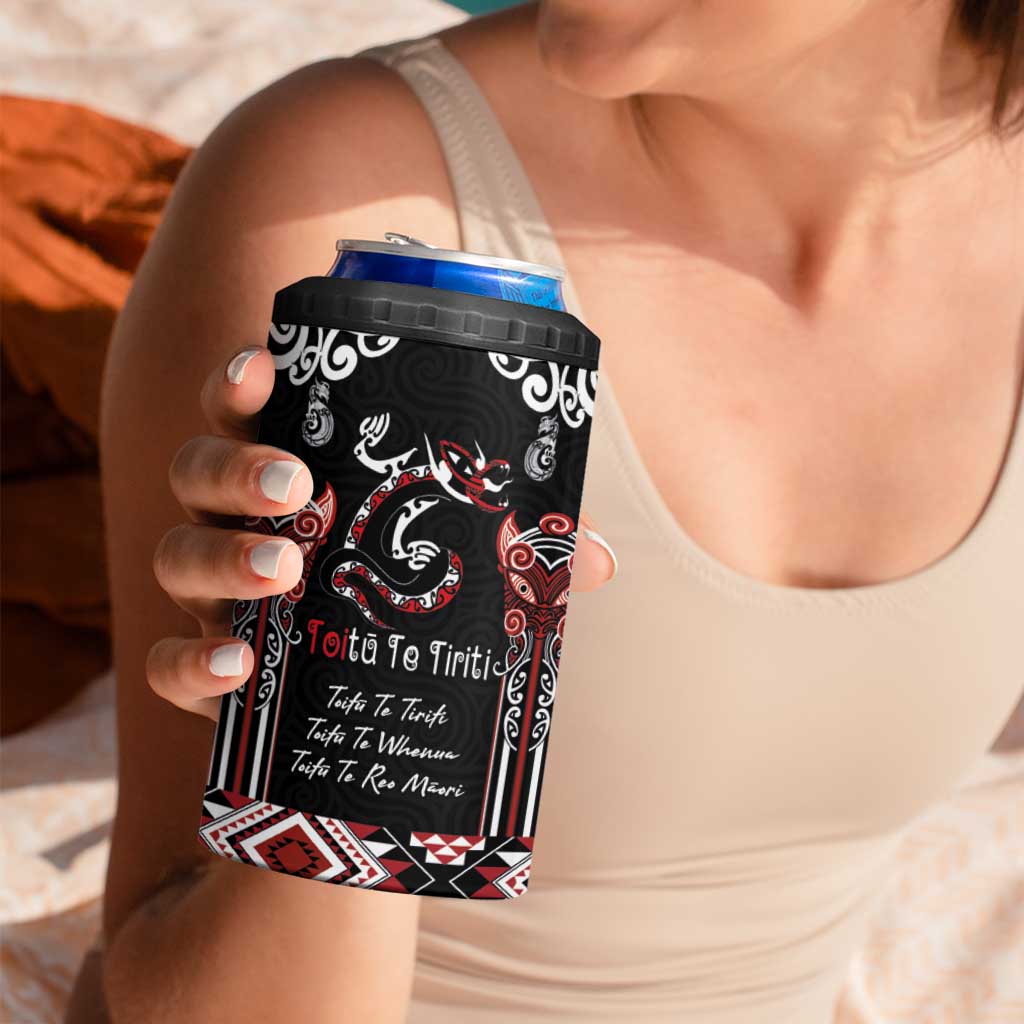Aotearoa Toitu Te Tiriti-Maori Taniwha 4 in 1 Can Cooler Tumbler Toitu Te Whenua Toitu Te Reo Maori