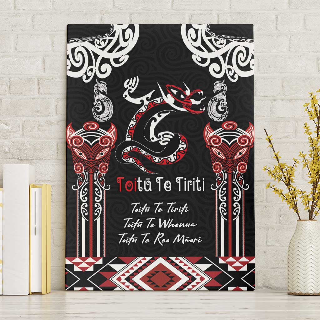 Aotearoa Toitu Te Tiriti-Maori Taniwha Canvas Wall Art Toitu Te Whenua Toitu Te Reo Maori