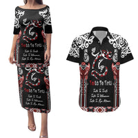 Aotearoa Toitu Te Tiriti-Maori Taniwha Couples Matching Puletasi and Hawaiian Shirt Toitu Te Whenua Toitu Te Reo Maori