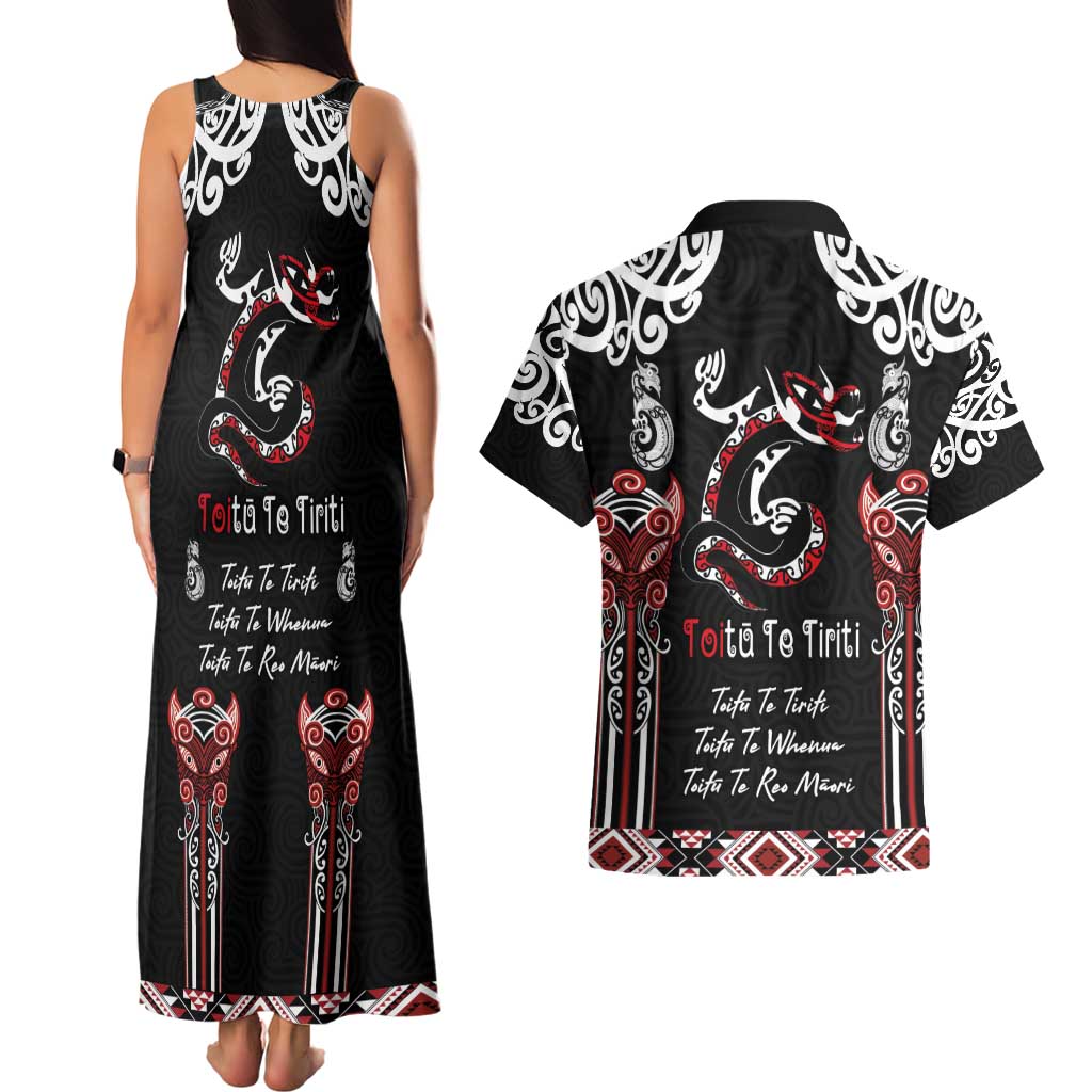 Aotearoa Toitu Te Tiriti-Maori Taniwha Couples Matching Tank Maxi Dress and Hawaiian Shirt Toitu Te Whenua Toitu Te Reo Maori LT03 - Polynesian Pride