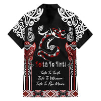 Aotearoa Toitu Te Tiriti-Maori Taniwha Family Matching Off The Shoulder Long Sleeve Dress and Hawaiian Shirt Toitu Te Whenua Toitu Te Reo Maori