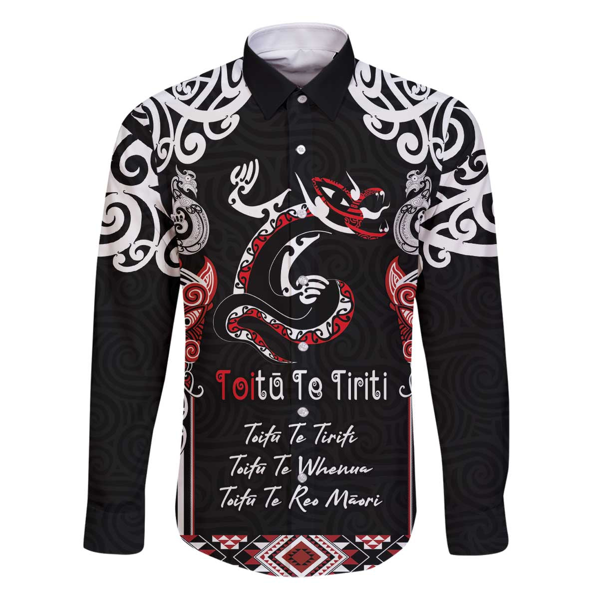 Aotearoa Toitu Te Tiriti-Maori Taniwha Family Matching Off The Shoulder Long Sleeve Dress and Hawaiian Shirt Toitu Te Whenua Toitu Te Reo Maori