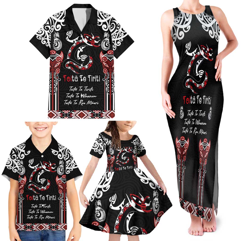 Aotearoa Toitu Te Tiriti-Maori Taniwha Family Matching Tank Maxi Dress and Hawaiian Shirt Toitu Te Whenua Toitu Te Reo Maori